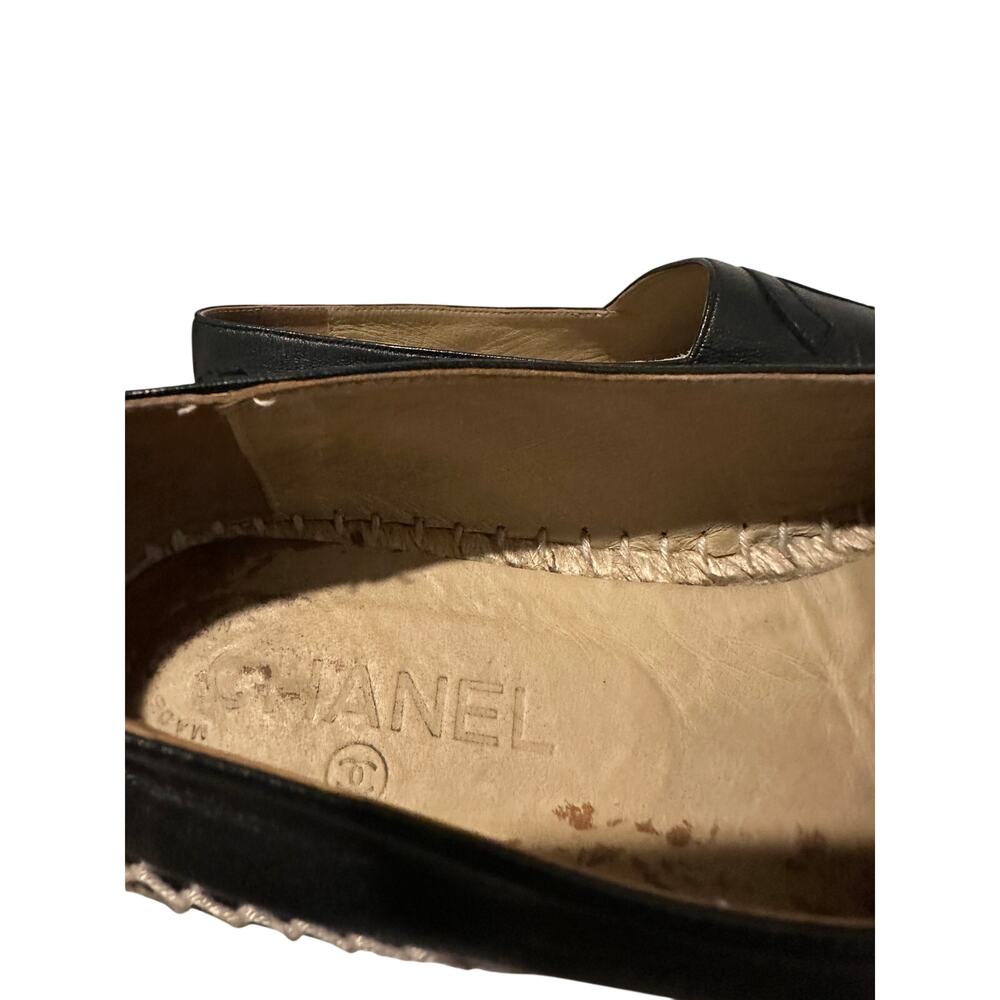 100% Authentic Chanel Size 39 / 8 CC Logo Black Lambskin Summer Espadrille Flats - Picture 5 of 11
